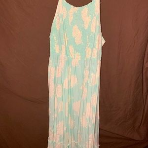 Baby blue and white flower Ankle length maxi Dress